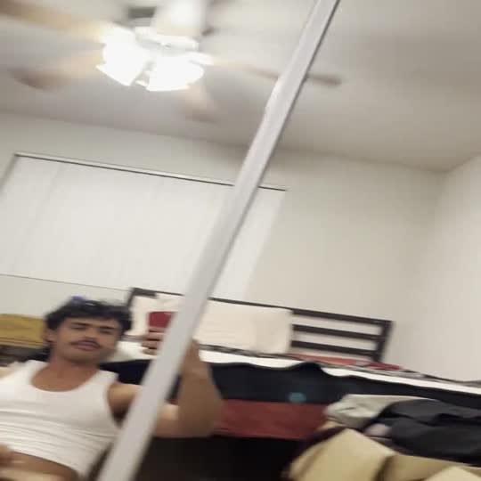athletic twunk jacking off in bedroom