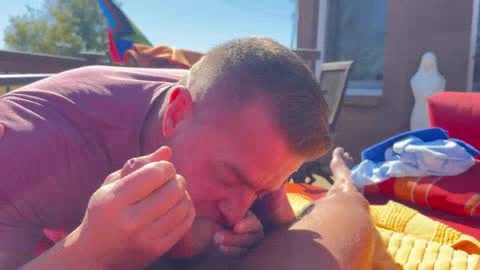 Hunky DILF Blows his Cock Outdoors